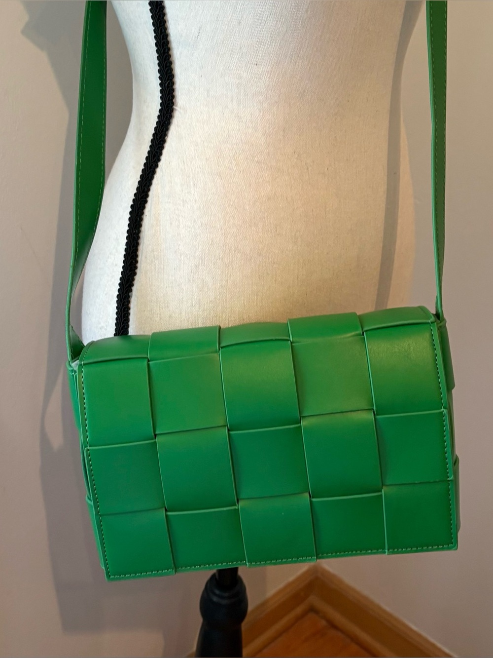 Green Woven Cassette Crossbody Bag Vegan New Condition